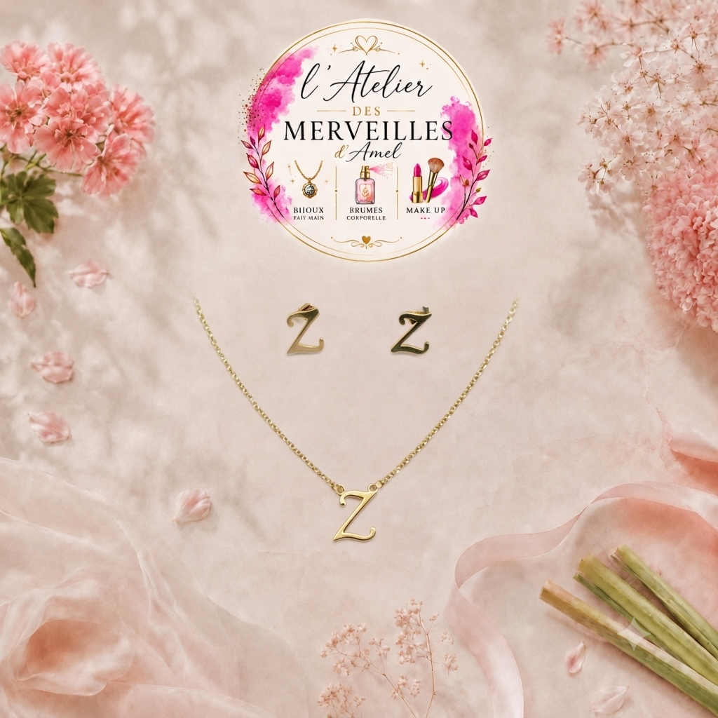 Parure collier et boucles d'oreilles lettres