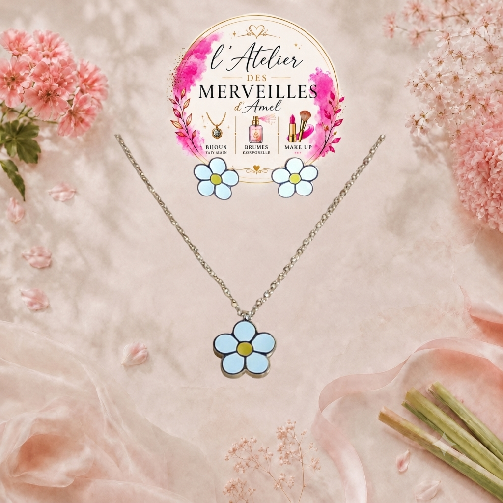 Parure Émilie fleur en acier inoxydable