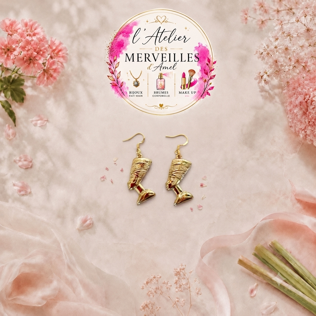 Boucles d'oreilles nefertiti acier création fait main