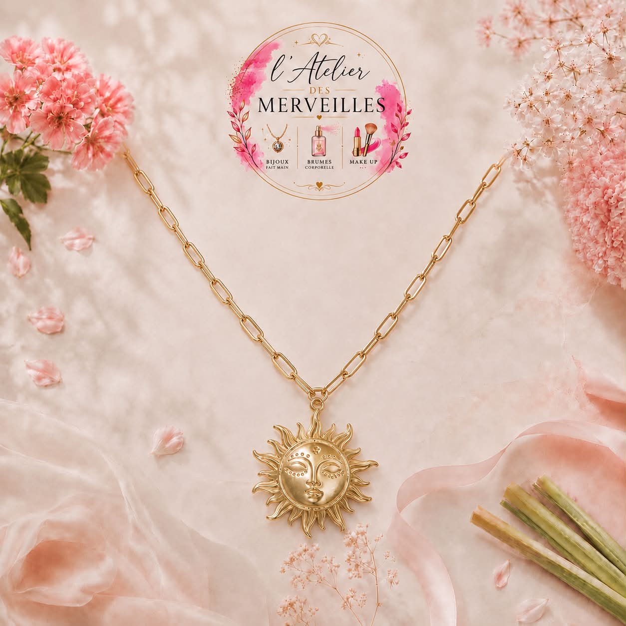 Collier soleil acier fait main