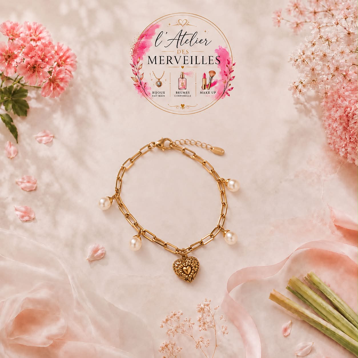 Bracelet rosa acier fait main