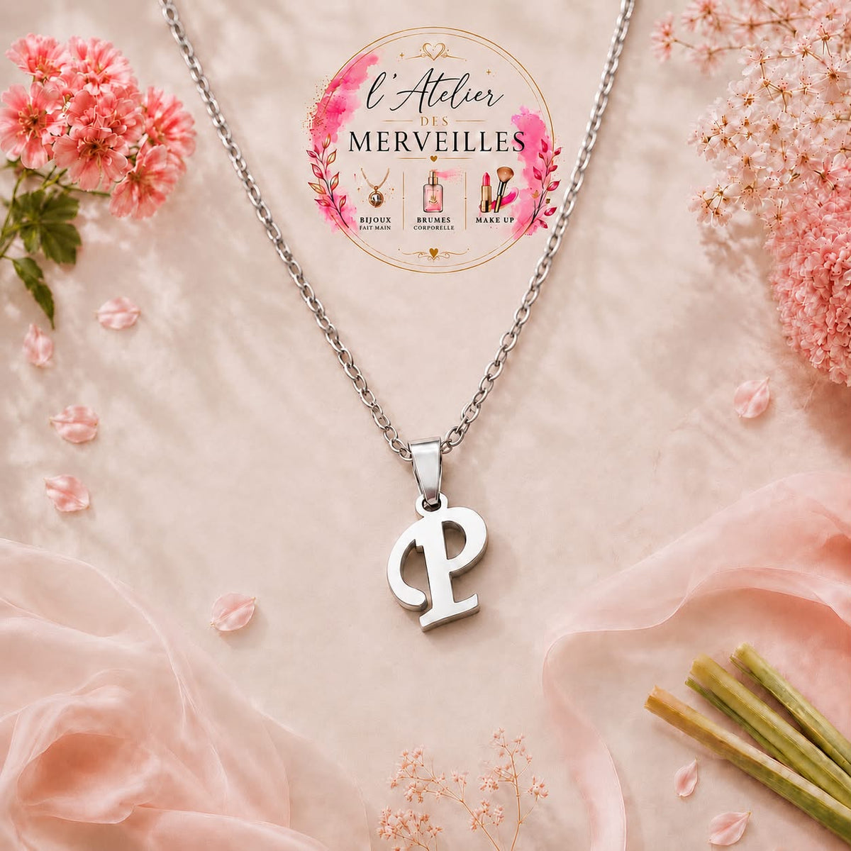 Collier alphabet acier inoxydable