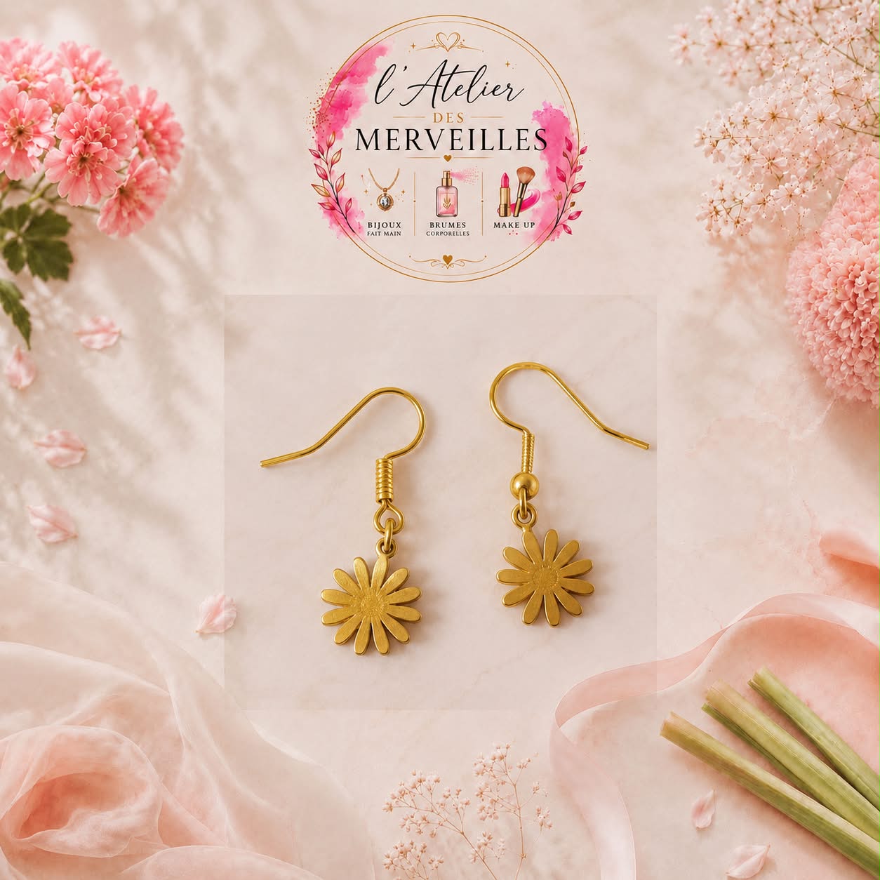 Boucles d'oreilles fleurette acier fait main