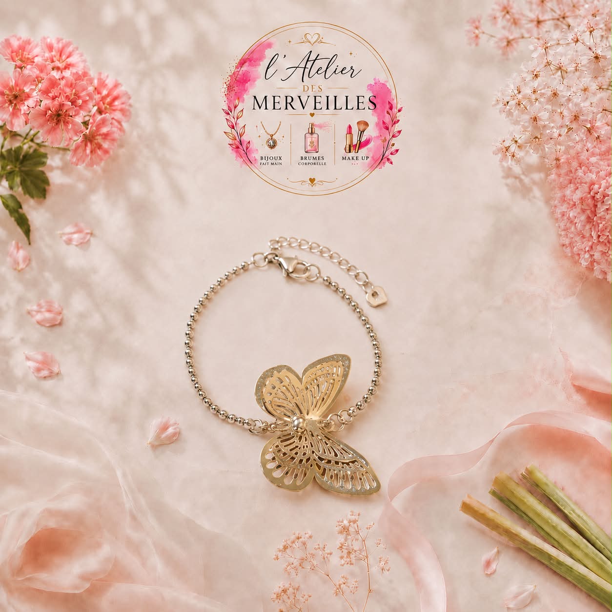 Bracelet papillon acier fait main