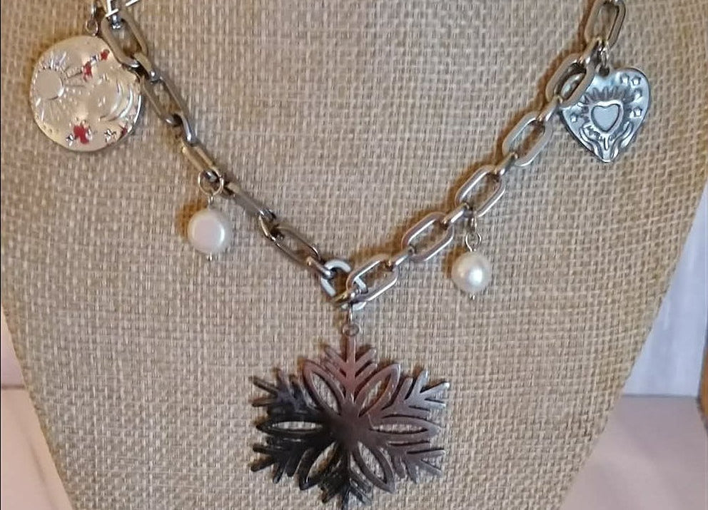 Collier flocon acier fait main