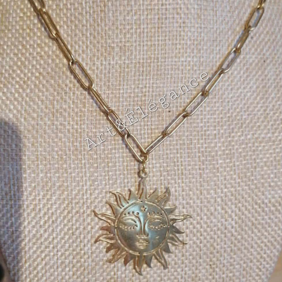 Collier soleil acier fait main