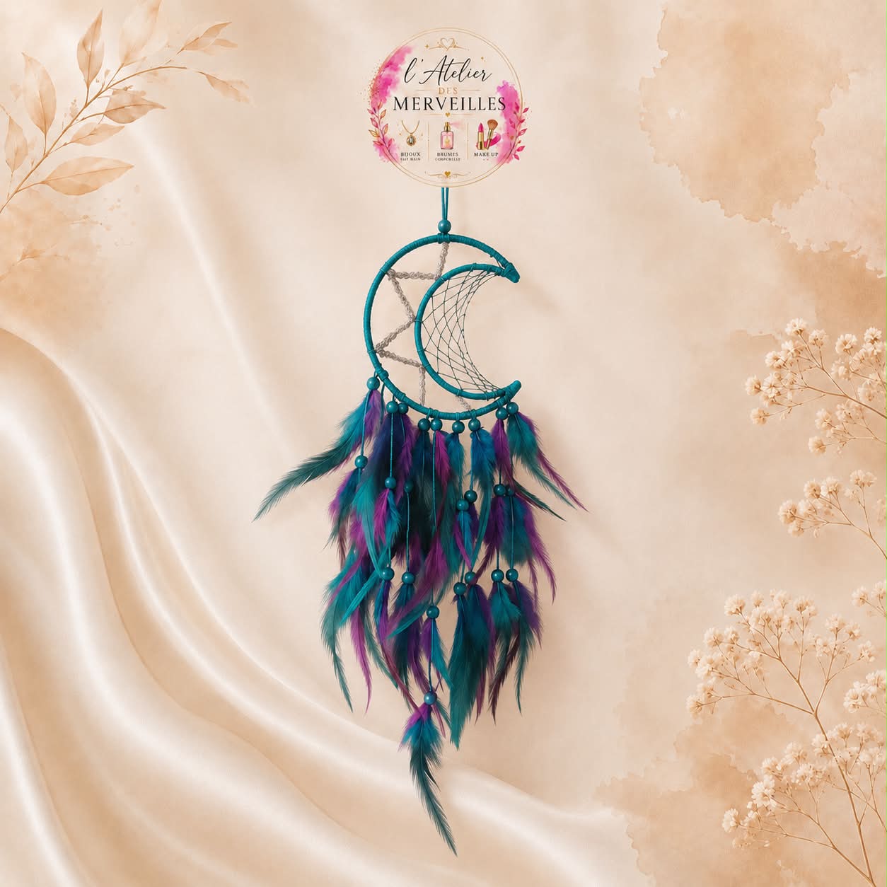 Attrape rêves lune-turquoise & violet