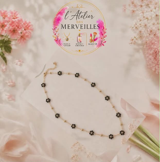 Collier en acier flora fait main