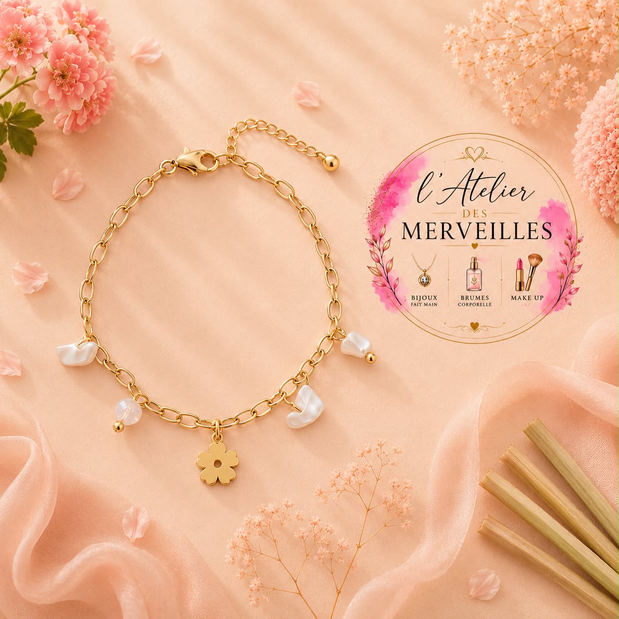 Bracelet fleur acier inoxydable