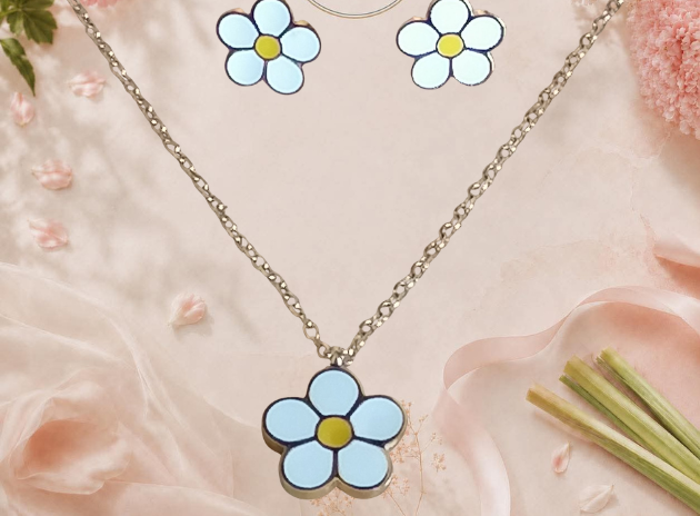 Parure Émilie fleur en acier inoxydable